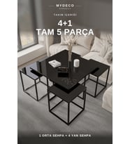 5'li Siyah İskelet Siyah Tabla Orta Sehpa Zigon Sehpa Takımı