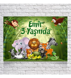 Safari Hayvanlar Temalı Doğum Günü Afişi