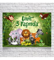 Safari Hayvanlar Temalı Doğum Günü Afişi