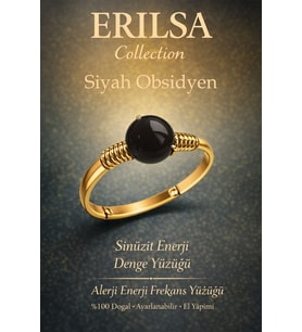 Sertifikalı Sinüzit Enerji Denge Yüzüğü – Siyah Obsidyen Ayarlanabilir Gold İnce Kasa Oğlak Akrep (Çok Renkli)