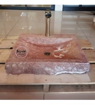 Kırmızı Traverten Batarya Çıkışlı Kare Lavabo