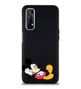 Realme 7 Soft Premier Kapak Mickey Mouse-F Tasarımlı Silikon Kılıf - Siyah (Şeffaf)