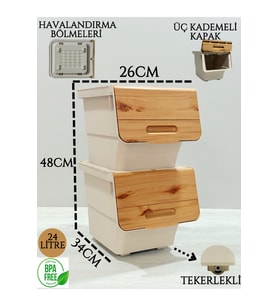 Bambu Desenli 2'li Patateslik ve Çok Amaçlı 24L Sepet Seti