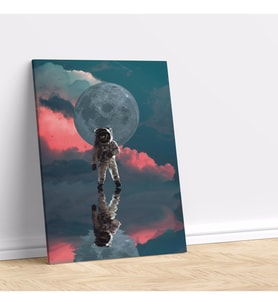 Astronot Ay Boşluk Temalı Dekoratif Kanvas Tablo