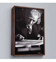 Çerçeveli Atatürk Portre Tablosu Mustafa Kemal Atatürk Dikdörtgen Dekoratif Kanvas Tablo (Beyaz)