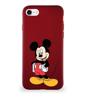 Apple iPhone 7 Soft Premier Kapak Mickey Mouse-E Tasarımlı Silikon Kılıf - Mürdüm (Şeffaf)