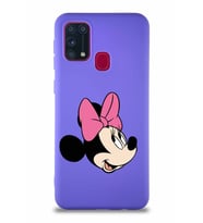 Samsung Galaxy M31 Soft Premier Kapak Minnie Mouse-A Tasarımlı Silikon Kılıf - Mor (Şeffaf)
