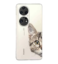 Huawei P50 Pro Uyumlu Kapak Catface Tasarımlı Şeffaf Silikon Kılıf