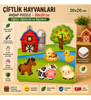 Çiftlik Hayvanları Ahşap Puzzle - Eğitici ve Öğretici Okul Öncesi Zeka Oyunu (20x20 cm)
