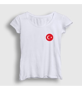 Presmono Kadın Beyaz Türk Bayrağı Ay Yıldız Yuvarlak Logolu T-Shirt 444759tt (Beyaz)