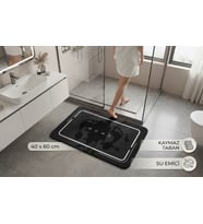 Su Emici Paspas Şık Tasarım Abdest Paspası Kaymaz Taban 40 X 60 Cm Kare Paspas Siyah - Gri Banyo Önü Paspası
