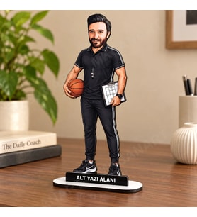 Fotoğraftan Kişiye Özel Basketbol Antrenörü Karikatürlü 18 cm MDF Masaüstü Biblo - Antrenör Hediyesi Spor Hocasına ve Teknik Direktöre Hediye