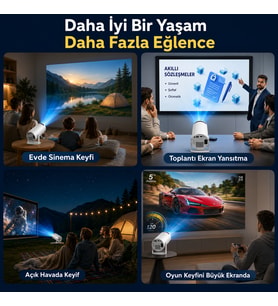 Unınet Bluetooth Android 11 Taşınabilir Ev Sineması Akıllı Projeksiyon Cihazı Beyaz