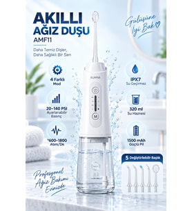 Auhma AMF11 Akıllı Şarjlı Ağız Duşu - 320ml Su Haznesi, 4 Modlu, Diş Temizleme Cihazı