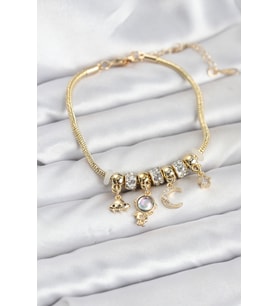 Pirinç Gold Renk Uzay Tema Charmlı Kadın Bileklik 5886 - HPSBYI9239-3564