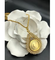 22 ayar altın kaplama kadın gold zirkon taşlı halat zincirli yarımlı kolye modeli