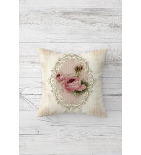 Vintage Çift Tarafı Baskılı Gizli Fermuarlı Yastık Kılıfı Kırlent Koltuk Yastık Kılıfı (Bej - Pembe)