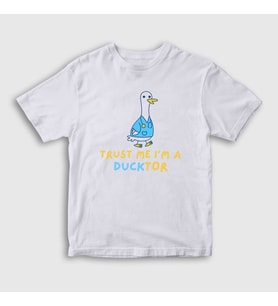 Presmono Unisex Çocuk Beyaz Trust Me Ducktor Ördek Hediye Doktor T-Shirt 504641tt (Beyaz)