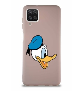 Samsung Galaxy A12 Soft Premier Kapak Donald Duck-F Tasarımlı Silikon Kılıf - Pudra (Şeffaf)