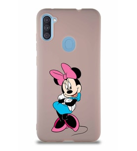 Samsung Galaxy M11 Soft Premier Kapak Minnie Mouse-D Tasarımlı Silikon Kılıf - Pudra (Şeffaf)