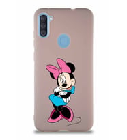 Samsung Galaxy M11 Soft Premier Kapak Minnie Mouse-D Tasarımlı Silikon Kılıf - Pudra (Şeffaf)