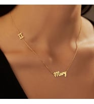 Kişiye Özel Yan Burç Sembol İsim Kolye 925K Gümüş (Gold)