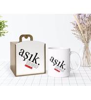 BK Gift Kişiye Özel Ahşap Kutuda Aşık Anlamı Tasarımlı Beyaz Kupa Bardak-1