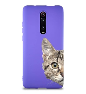 Xiaomi Redmi K20 Soft Premier Kapak Catface Tasarımlı Silikon Kılıf - Mor (Şeffaf)