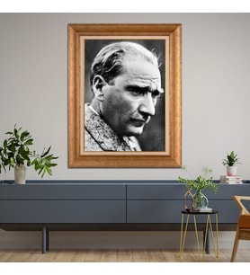 Altın Varaklı Çerçeveli Paspartulu Atatürk Tablo nl02A95 (Gold)