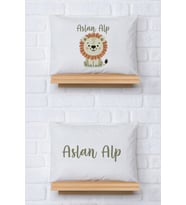 Pia Baby Premium %100 Pamuk İkili İsim Yazılı Erkek Bebek Yastık Kılıfı – 35x45 cm Organik Baskı 5011-13 (Ekru)