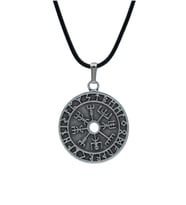 Vegvisir Viking Pusula Deri ip Kolye - Gümüş Kaplama - Kadın Erkek Kolye - No:856