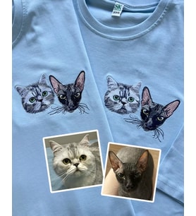 Kişiye Özel Evcil Hayvan Nakışlı Tişört – Sevimli Dostunuzun Şıklığıyla Her An Yanınızda –  Unisex Tasarım-2'li Tasarım-2 Adet Evcil Hayvan (Beyaz)