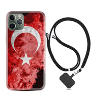 Apple iPhone 11 12 13 14 Pro Max Kılıf Boyun Askılı Silikon Şanlı Türk Bayrağı 1315