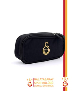 Galatasaray Orijinal Kalemlik  Gold Logo Baskılı Çift Gözlü Kalem Kutusu (Siyah)