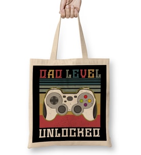 Dad Level Unlocked Gaming New Dad Baby Announcement Fathers Day Daddy To Be Video Game First 06 Bez Çanta Uzun Saplı