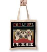 Dad Level Unlocked Gaming New Dad Baby Announcement Fathers Day Daddy To Be Video Game First 06 Bez Çanta Uzun Saplı