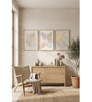 Pastel Botaniği 3’lü Ahşap Çerçeveli Tablo Seti