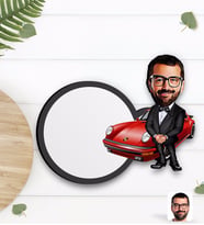 BK Gift Kişiye Özel Erkek Patron Karikatürlü Ahşap Bardak Altlığı-1