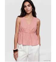 LCW Vision Pembe V Yaka Dantel Detaylı Peplum Bluz