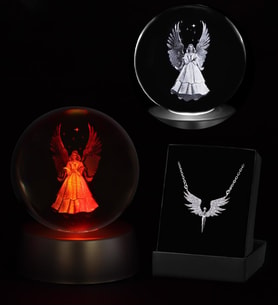 3D Melek Kristal Küre & Mikail Melek Kolye Hediye Seti