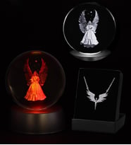 3D Melek Kristal Küre & Mikail Melek Kolye Hediye Seti