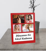 Kişiye Özel 4 Fotoğraflı Dünyanın En Güzel Kadınınıa Kırmızı Kolaj Çerçeve