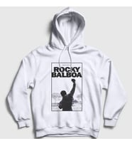 Presmono Unisex Beyaz Over Film Rocky Kapüşonlu Sweatshirt 250227tt