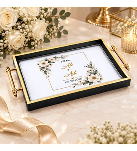 BK Gift Kişiye Özel Siyah&Gold Söz Nişan Tepsisi-4 - 39x23 cm