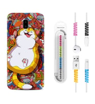 Samsung J6 Plus J7 Prime J7 Pro M20 Kılıf Kablo Koruma Spiral Silikon Tombul Kedi 1739
