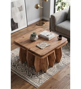Orta Sehpa Ve Zigon Sehpa 5'li Set Modern Çok Amaçlı Salon Oturma Odası Yan Sehpa 9248 Atlantik Çam