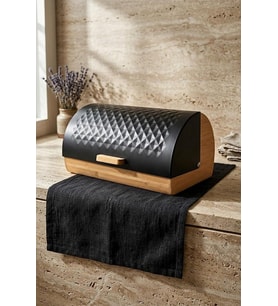 Bambu Gövdeli Siyah Pane Ekmek Dolabı 38x25x18.5 cm - Mekanizmalı Metal Kapaklı Ekmeklik