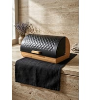 Bambu Gövdeli Siyah Pane Ekmek Dolabı 38x25x18.5 cm - Mekanizmalı Metal Kapaklı Ekmeklik