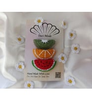 Kız Çocuk Portakal Kivi Karpuz Meyveli 3'lü Toka Seti Hand Made Örgü Toka (Çok Renkli)