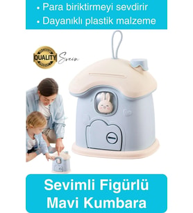 Sevimli Mavi Tavşan Figürlü Kilitli Çocuk Kumbara Bozuk Kağıt Para Saklama Kutusu Tasarruf